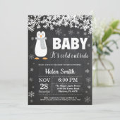Penguin Winter Babydusche Einladung (Stehend Vorderseite)