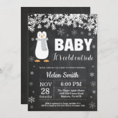 Penguin Winter Babydusche Einladung (Vorne/Hinten)
