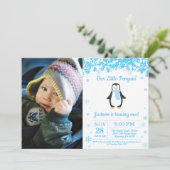 Penguin Winter Boy Birthday Foto Einladung (Stehend Vorderseite)