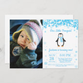Penguin Winter Boy Birthday Foto Einladung (Vorne/Hinten)