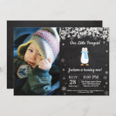 Penguin Winter Boy Birthday Foto Einladung (Vorne/Hinten)