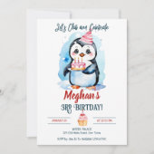Penguin Winter Geburtstagsparty bearbeitet Vorlage (Vorderseite)