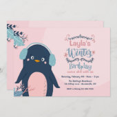 Penguin Winter Geburtstagsparty Einladung (Vorne/Hinten)