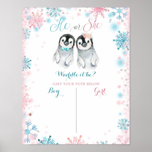 Penguin Winter Gender Reveal Board Poster (Vorne)