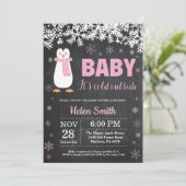 Penguin Winter Girl Babydusche Einladung (Stehend Vorderseite)