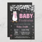 Penguin Winter Girl Babydusche Einladung (Vorne/Hinten)