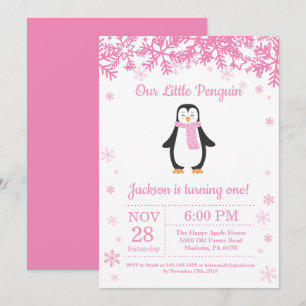 Penguin Winter Girl zum Geburtstag Einladung