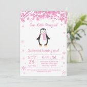 Penguin Winter Girl zum Geburtstag Einladung (Stehend Vorderseite)