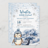 Penguin Winter Onederland Arctic Animals Birthday Einladung (Vorne/Hinten)