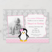 Penguin Winter ONEderland Einladungen zum Geburtst (Vorne/Hinten)