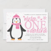 Penguin Winter ONEderland Geburtstagseinladung Einladung (Vorderseite)