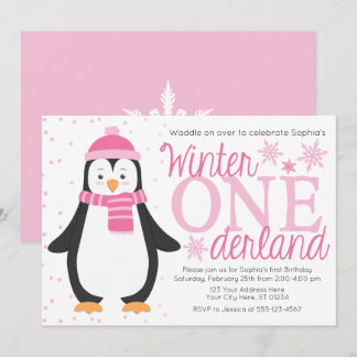 Penguin Winter ONEderland Geburtstagseinladung Einladung