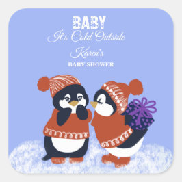 Penguin Winter Schnee Geburtstag Baby Dusche Kälte Quadratischer Aufkleber