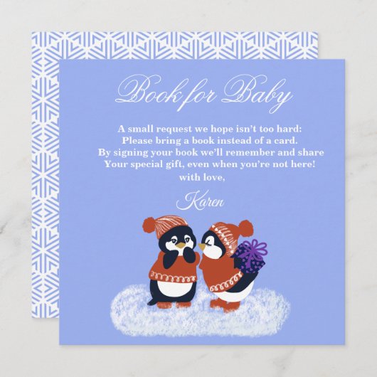 Penguin Winter Snow Birthday Baby Showbook Dankeskarte (Vorne/Hinten)