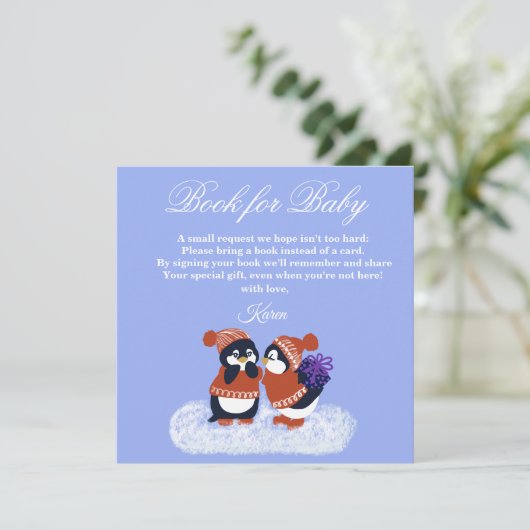 Penguin Winter Snow Birthday Baby Showbook Dankeskarte (Stehend Vorderseite)