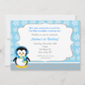 Penguin Winter Snowflake Birthday Invitations Einladung (Vorderseite)