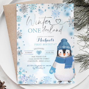 Penguin Winter Snowflakes Onederland Geburtstag Einladung
