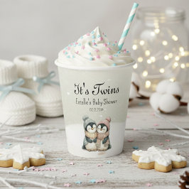Penguin Winter Twins Baby Shower Boy Girl Neutral Pappbecher