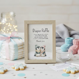Penguin Winter Twins Baby Shower Diaper Raffle Begleitkarte