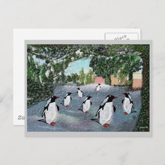 Penguin Winterwunderland Postkarten (Vorne/Hinten)