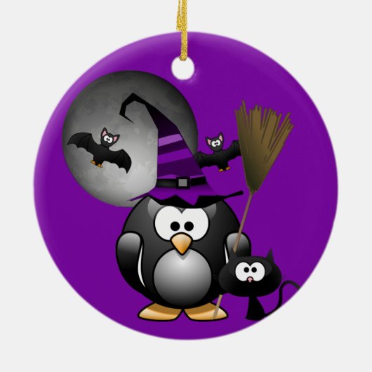  Penguin Witch Halloween Keramik Ornament (Hinten)