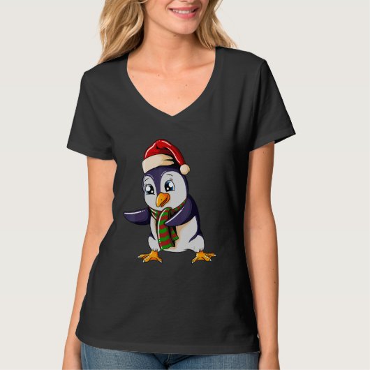 Penguin with Christmashat Floss Dance on Christmas T-Shirt (Vorderseite)