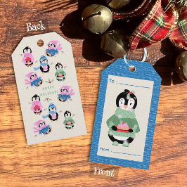 Penguin with Figgy Pudding Holiday Blue Gift Tag Geschenkanhänger