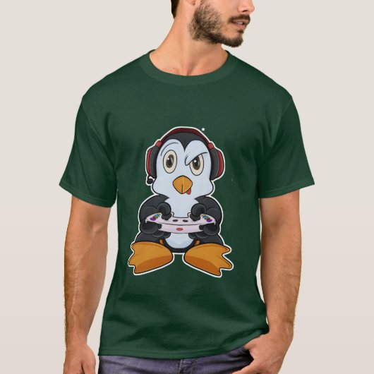 Penguin With Gaming Controller I Funny Gaming I gi T-Shirt (Vorderseite)