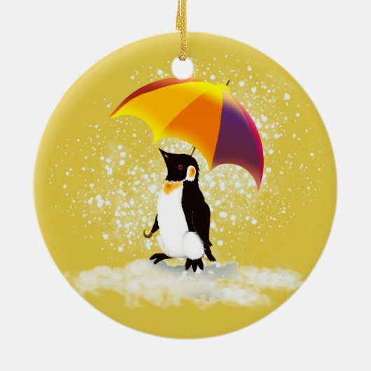 Penguin with Umbrella Keramik Ornament (Hinten)