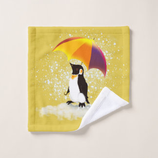 Penguin with Umbrella Waschlappen