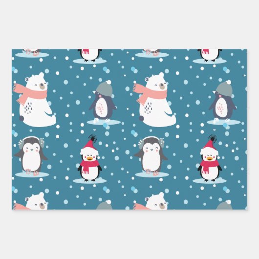 Penguin Wrapping Paper Christmas Winter Geschenk Geschenkpapier Set (Vorderseite 2)