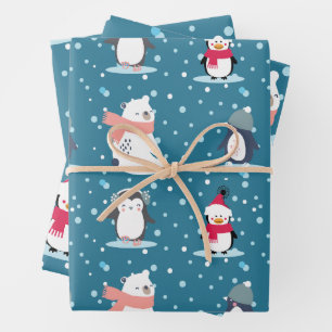 Penguin Wrapping Paper Christmas Winter Geschenk Geschenkpapier Set