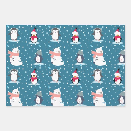 Penguin Wrapping Paper Christmas Winter Geschenk Geschenkpapier Set (Vorderseite)