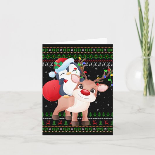 Penguin Xmas Sweater Style Ugly Santa Penguin Chri Karte (Vorderseite)