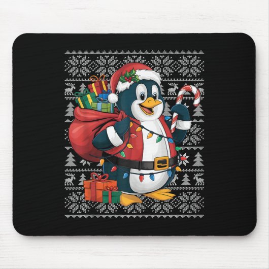 Penguin Xmas Sweater Style Ugly Santa Penguin Chri Mousepad (Vorne)