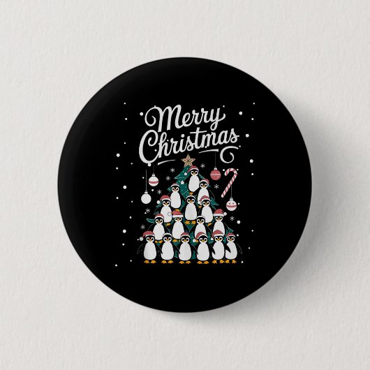 Penguin Xmas Tree Penguine Weihnachtsbaum Merry Ch Button (Vorderseite)