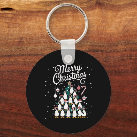 Penguin Xmas Tree Penguine Weihnachtsbaum Merry Ch Schlüsselanhänger (Vorderseite)