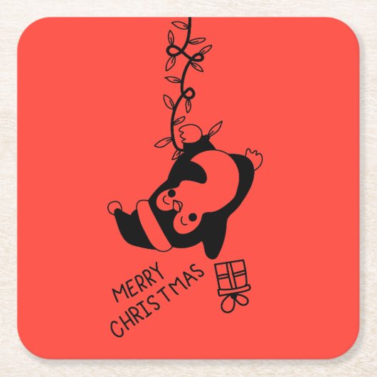 Penguine distributing christmas gifts rechteckiger pappuntersetzer (Vorderseite)