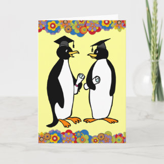 Penguins-Abschluss-Cartoon-Girly Blumen Karte