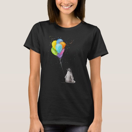 Penguins Can't Fly cute penguin with Balloons no o T-Shirt (Vorderseite)