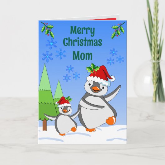 Penguins Christmas Folded Greeting Card Karte (Vorderseite)