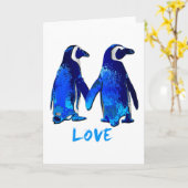 Penguins, die HandLiebe-Entwurf halten Karte (Gelbe Blume)