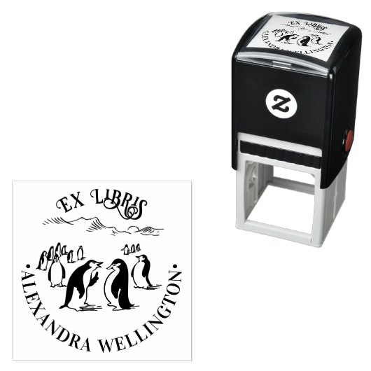 Penguins Ex Libris Library Book Name #1 Round Permastempel (Beispiel)