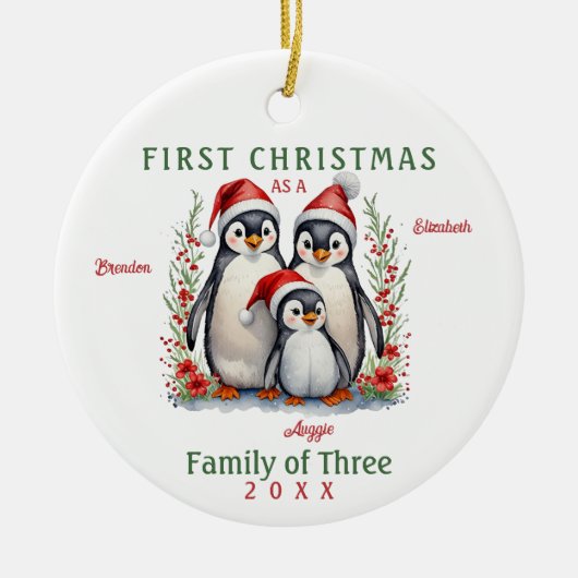 Penguins Familie der drei ersten Weihnachten Keramik Ornament (Vorne)