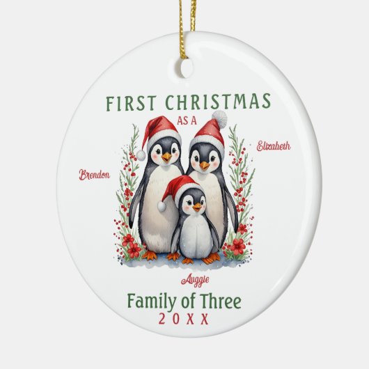 Penguins Familie der drei ersten Weihnachten Keramik Ornament (Links)