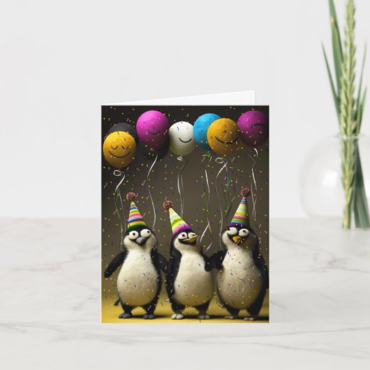 Penguins Geburtstagskarte mit Balloons Karte (Vorderseite)