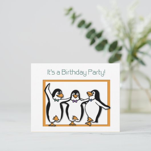 Penguins Geburtstagsparty Einladung (Stehend Vorderseite)