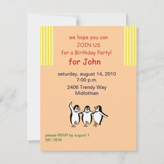 Penguins Geburtstagsparty Einladung (Rückseite)