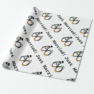 Penguins "gerade verheiratet!" LeinenPackpapier Geschenkpapier