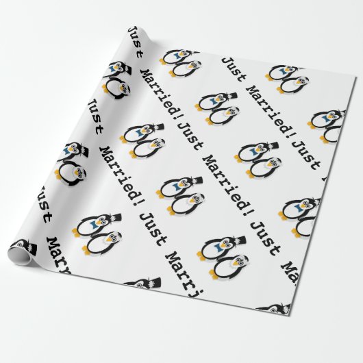 Penguins "gerade verheiratet!" LeinenPackpapier Geschenkpapier (Ungerollt)